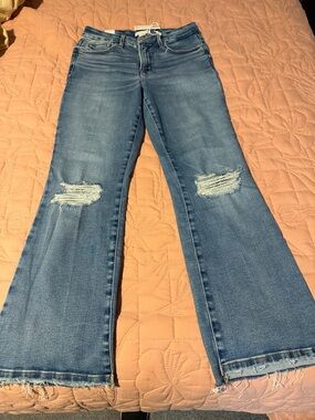 Good American Medium Blue Distressed Flare Jeans size 8/29